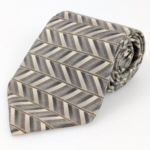 Stafford Executive 100% Silk Mens Neck Tie Gray Beige Chevron Stripe Long 63"